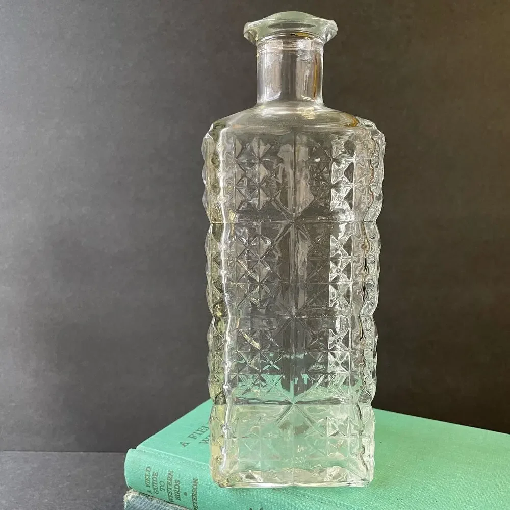 Vintage Clear Quilted Pressed Glass Bottle Bar Decor